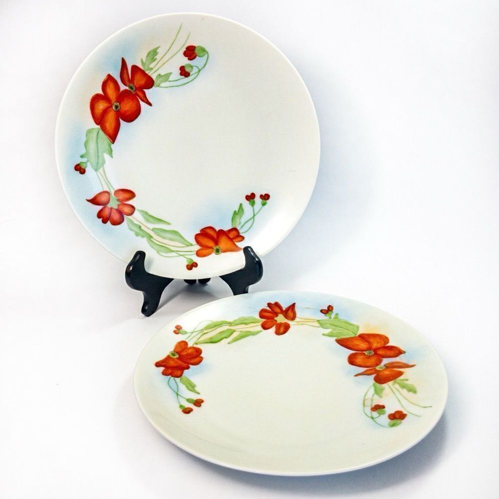 2 Thomas Bavaria Porcelain Antique Hand Painted Luncheon Plates
